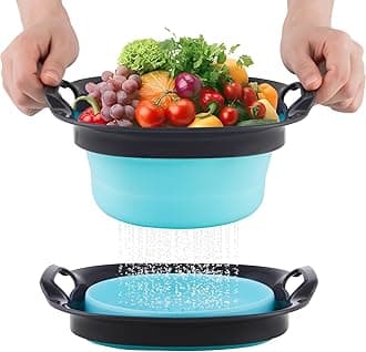 Collapsible Colander Set - Blue Silicone Small and Large Strainer with Handle for Food, Fruits, and Vegetables - BPA Free - Perfect for Kitchen and Camping (2 Pack)