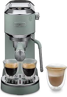 Dedica Duo EC890.GR, Barista Coffee Machine with Pump, Espresso and Cold Brew, Manual Machine with LatteArt Steam Rod, 15 cm Wide, 2 Espresso, Touch Screen, Cup up to 13 cm, Green