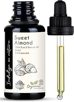 Aroma Tierra Sweet Almond Oil - 100% Pure Organic Cold Pressed Unrefined - For Face Skin Hair Body Nails - 30ml