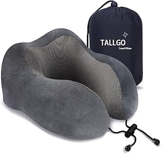 TALLGO Travel Pillow, Best Memory Foam Neck Pillow Head Support Soft Pillow for Sleeping Rest, Airplane Car & Home Use (Grey)