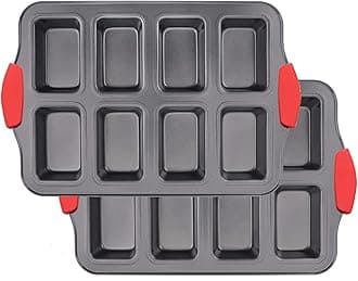 Mini Loaf Pans Nonstick, Bread Muffin Pan with Silicone Handle for Oven, 8 Cavity, Carbon Steel, Dishwasher Safe & Easy Cleanup Small Loaf Tray, for Baking, Gray, 2 Packs