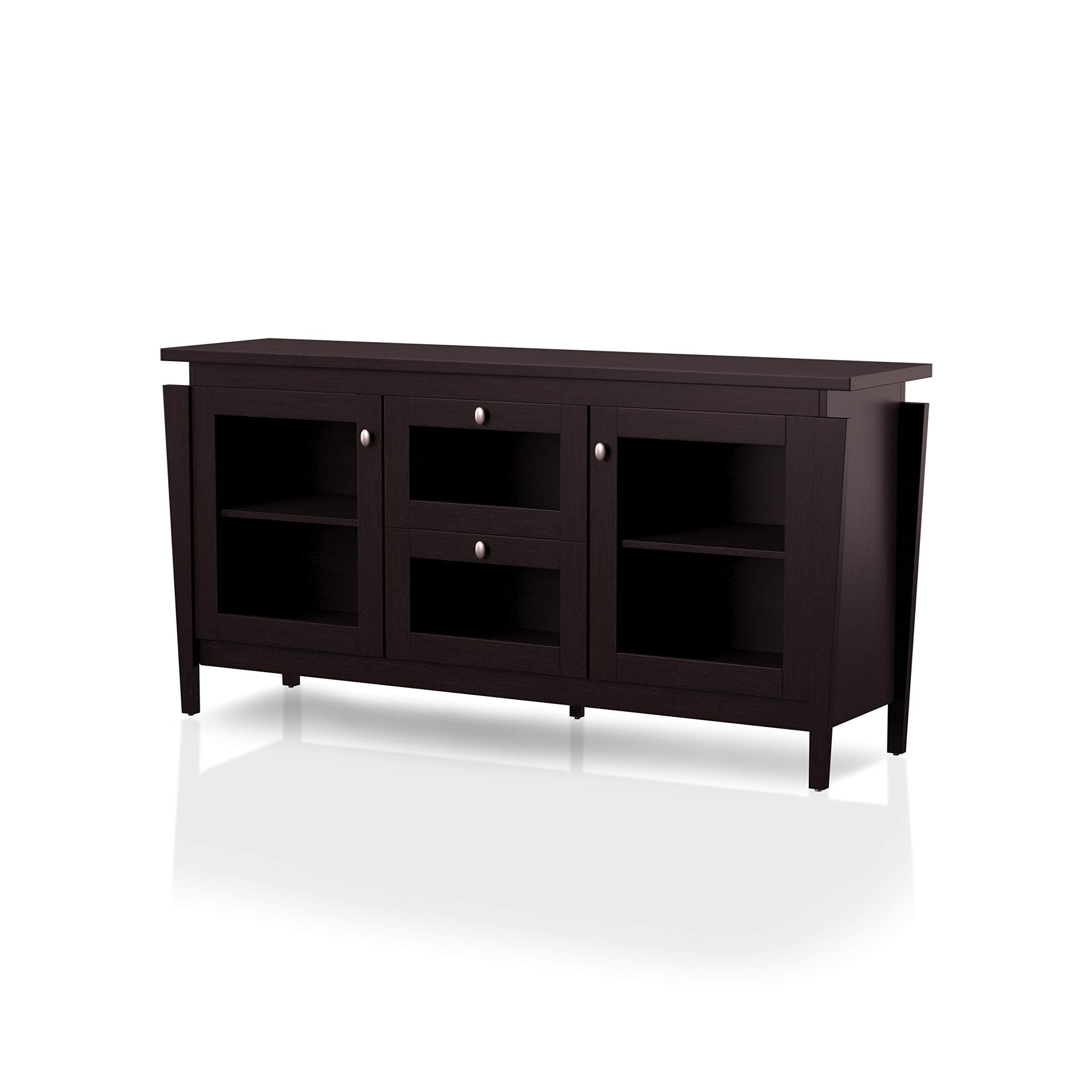ioHOMES Cedric Modern 2-Drawer Rectangular TV Stand with 2 Glass Door Cabinets, 60", Espresso