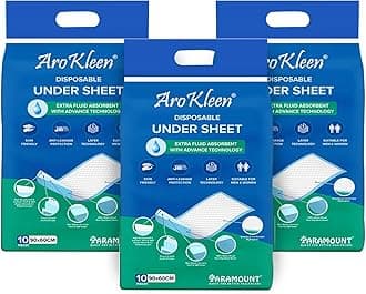 Arokleen Premium Disposable Bed Underpads Large 90x60 CM I 30 Units I Waterproof I Protects surfaces from Incontinence I Super Soft Polymer Pack of 3