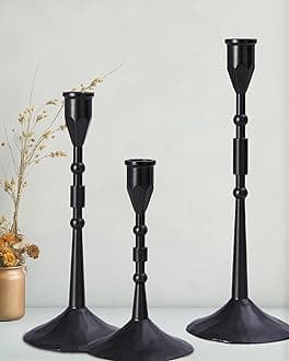 Handmade Taper Vintage Candle Holders, Set of 3 Candle Sticks Holder Decor, Candlestick Holders (Black)