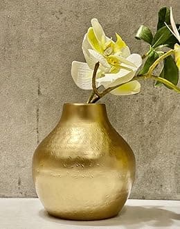 Urban Born Metal Flower vase for Home Decor and Living Room Vintage Decor Antique Decor for Home DecorFree Artificial Flower of Metal Leaves (15 x 15 x 15 cm), Gold