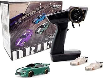 Turbo Racing C62 1:76 Scale Drift RC Car with Gyro Mini Full Proportional RTR Remote Control 2.4 GHz with 2 Interchangeable Body Shells (Gray Green)