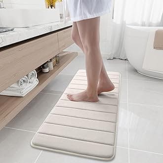 Buganda Memory Foam Bath Mat, 47" x 17", Ultra Soft and Non-Slip Bathroom Rugs, Water Absorbent and Machine Washable Bath Rug Runner for Bathroom, Shower, and Tub, Cream