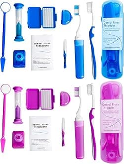 Wenge Portable Orthodontic Oral Care Kit - 2Pack - Travel Kit for Patients, Interdental Brushing Wax Floss Toothbrush Cleaning(Purple & Blue)