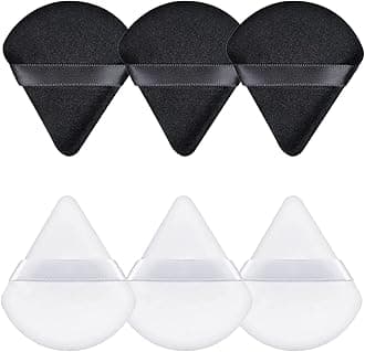 Gleva 6 Pcs Powder Puff Soft Face Makeup Sponge, Loose powder Foundation Blending Sponges Set, Makeup Blender, Contouring, Wedge Triangle Shape Wet & Dry Tool Washable Reusable (Black and White)