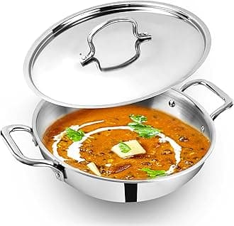 The Indus Valley Triply Stainless Steel Kadai/Kadhai with Steel Lid | 24cm/9.4 inch, 3Ltr, 1.7kg | Induction Friendly | Nonstick 3-Layer Body, 100% Toxin-Free, No Chemical Coating