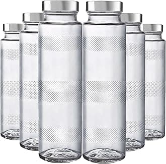 BrezzycloudSet of 6 Glass Bottle for Milk | Juice | Water | Shakes & All Types Of Liquid With Airtight Leak Proof Gold Cap | Glass Bottles | Fridge Storage Glass Bottle 750ML