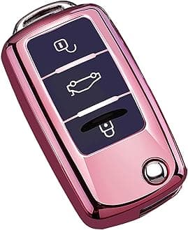 Cacacar for VW Volkswagen Key Fob Cover, Premium Soft TPU Full Protection Key Fob Case for VW Jetta Golf Polo MK6 Passat Tiguan Beetle Key Cover (pink)