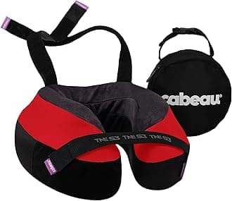 - Travel Neck Pillow for Airplanes – The Neck’s Evolution, TNE S3 – Supportive Memory Foam Design for Long Haul Flights – Attachable Seat Straps and 360° Support (London Red)