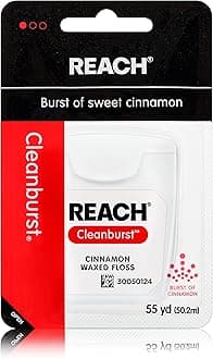 REACH Waxed Dental Floss, Cinnamon, Plaque Remover, Shred Resistant, Extra Wide Cleaning, Gentle on Gums & Teeth, PFAS-Free, Oral Care, For Adults & Kids, 55yd, 1 Pack
