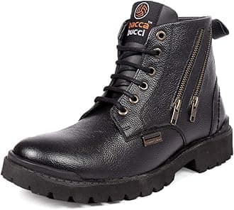 Bacca BucciYork Men's Military Genuine Leather Motorcycle Combat Boots for Men-Black
