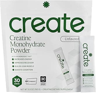 Create Creatine Monohydrate Powder - Micronized Creatine Travel Packets, Made with Creapure, 3rd Party Tested & NSF Certified for Sport, 30 Stick Packs, Unflavored