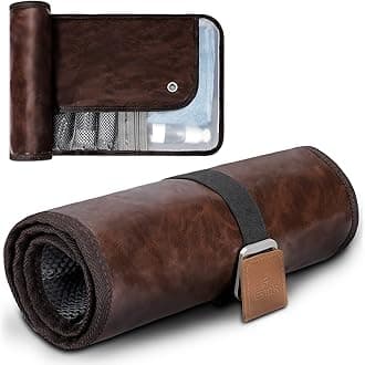 Toiletry Bag for Men, Travel Essentials Travel Toiletry Bag, Water-Resistant Compact Bathroom Roll Organizer for Hygiene, Shaving kit, Gifts for men (1.Chic Brown(PU Leather))