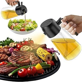 Oil Sprayer for Cooking,2 in 1 Olive Oil Dispenser Bottle for Kitchen,16oz/470ml Spray & Pour Oil Dispenser Bottle,Glass Olive Oil Spritzer,Food-grade Oil Mister for Air Fryer,Salad,Frying,BBQ (Black)
