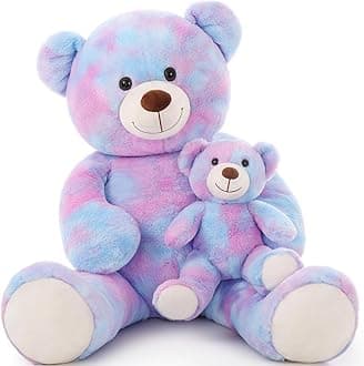 Big Teddy Bear with Baby, 39 inch Large Mommy Teddy Bear with Baby, Giant Stuffed Bear for Kids, Girlfriend on Mother's Day, Valentine, Christmas, Baby Shower, Tie-dye Purple