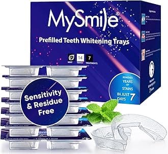 7 Treatments Prefilled Teeth Whitening Trays Kit with 12% Hydrogen Peroxide Whiter Gel for Sensitive Tooth, Fast-Result Vegan Teeth Whitener U-Wraps Tooth Stain Remover, Mint Flavor