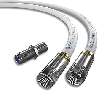 Oren Coaxial Cable 1m RG6 HD103 A++ Trishield – White - with Cabelcon Connectors and Adapter – Weatherproof – for Satellite and Digital TV, Aerial, Broadband, and High Speed Internet Connections