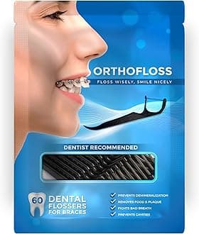 Dental Floss Picks for Braces| Dental Flossers & Picks for Teeth Cleaning | Innovative Arm Fits Under Arch Wire, Durable & Gentle Floss Threading, Helps to Prevent Cavities (60 Count)