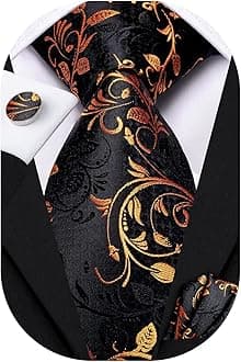 Paisley Floral Ties Set for Men Silk Mens Stripes Necktie Pocket Square Cufflinks Set Formal Business