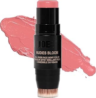 NudeStix Nudies Bloom Blush Stick w/Blending Brush, 3-in-1 Dewy Color for Cheeks, Eyes, Lips, Brightening Balm Makeup for Natural Healthy Glow, Glossy Finish, 0.25 oz (7g) (Cherry Blossom Babe)
