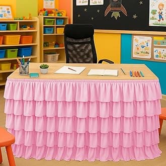 Pink Table Skirt Tutu Ruffled Tablecloth for Classroom Teacher Desk Skirt Back to School Supplies for Princess Girls Birthday Party Cake Dessert Decorations, 9FT