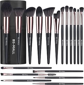 BS-MALL Makeup Brush Set 18 Pcs Premium Synthetic Foundation Powder Concealers Eye shadows Blush Makeup Brushes with black case (D-Rose)