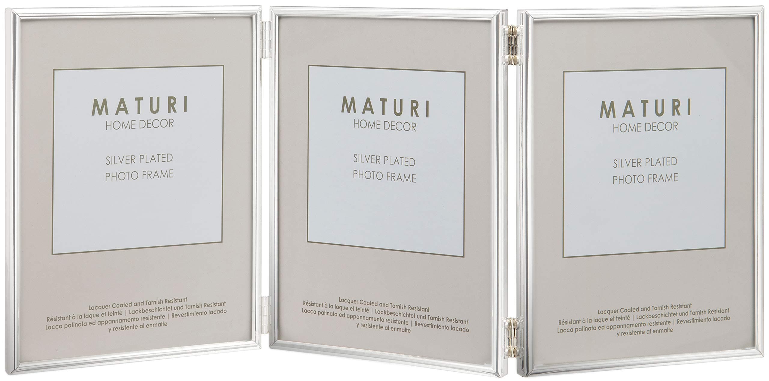 Maturi Silver Plated Triple Photo Frame - Thin Edge Portrait, 6 x 8-inch (15 x 20cm)
