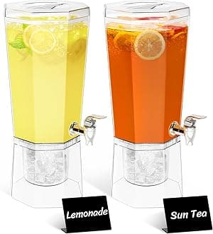 Lifewit 4L Plastic Drink Dispenser 2 Pack, Juice Containers with Lid for Party, Ice Beverage Dispenser with Stand for Lemonade/Soda/Tea, BPA Free 39 x 16 cm/15x6