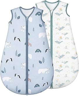 Baby Sleeping Bag 1.5 TOG 100% Cotton Fabric Newborn Sleep Bag 2 Pack for Infant 6-12 Months Unisex Baby Sleep Sack Blue Dolphin