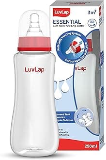 Baby Essential Slim Neck Polypropylene Feeding Bottle, 250Ml, Plain, with anti Colic Nipple, New Born / Infants / Toddler upto 3 years, BPA Free, Red