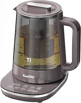 Titanium Hot Tea Maker Glass Electric Kettle with Infuser and Temperature Control,1.5L Tea Maker & 1500W Rapid Boiling,Programmable Control for your Favorite Teas and Coffee-Brown