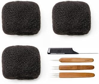 Tight Afro Kinky Bulk 100 ％ Human Hair for Draedlock Extensions, Repair Locs, Twists and Braids 3 Bundles/Package (8 Inch, 1B - Natural Black)