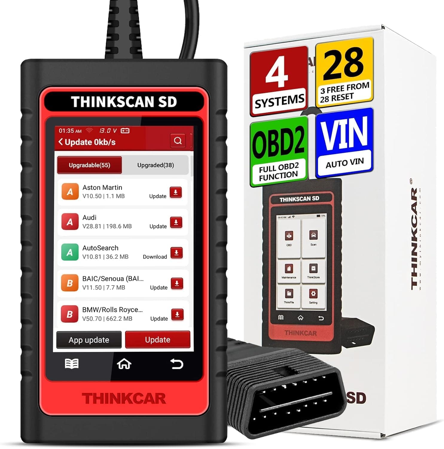 THINKCAR SD4 OBD2 Scanner Engine TCM ABS SRS Code Reader with 28 Reset (3 Free Optional) Automotive Scan Tool with Oil Reset TPMS SAS Reset Auto VIN Car Diagnostic Tools WiFi Free Lifetime Update