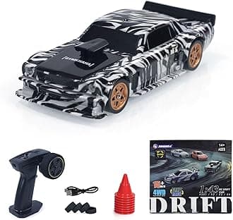1:43 Ready to Run Race Car Gyro Drift Car 4WD Traffic Cones Mini Toy for Men(White Black)