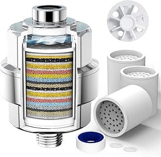 SR SUN RISE 20-Stage Shower Head Filter, Showerhead Filter for Hard Water, High Output Shower Water Filter with 3 Replaceable Filter Cartridges for Removing Chlorine, Polished Chrome