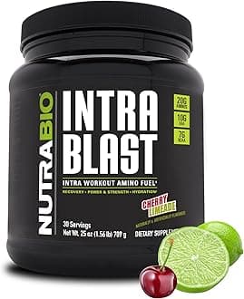 NutraBio Intra Blast Bcaa Powder Amino Acid Supplement, Electrolyte & Hydration Blend, Intra, Pre Workout & Muscle Recovery, 20g Eaa Amino Acids Powder, 5g Glutamine- Cherry Limeade, 30 Serving