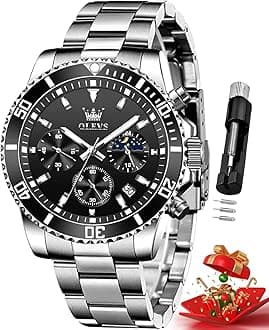 Watches for Men Classic with Date Business Dress Luxury Big Face Green/Black/Blue Waterproof Luminous Mens Wristwatch Analog Two Tone Stainless Steel Male Watch