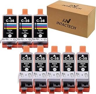 Intactech Compatible with Canon PGI-35 & CLI-36 Pixma iP110 iP100 Ink Cartridges (5 Black / 3 Color, 8 Pack) Color Set Use for Canon PIXMA iP110 iP100 mini260 mini320 Printer