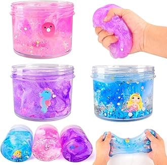 3 Pack Clear Slime Kit, Scented Party Favors for Girls Boys, Crystal Slime with Cute Charms Super Soft Stress Relief Toys for Kids Christmas Stocking StuffersCarbonfree Certified