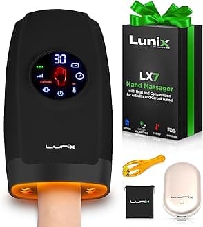 Lunix LX7 Touchscreen Electric Hand Massager w/Compression, 4 Levels Pressure Point Therapy Massager for Arthritis, Pain Relief, Carpal Tunnel and Finger Numbness, Shiatsu Massage Machine with Heat