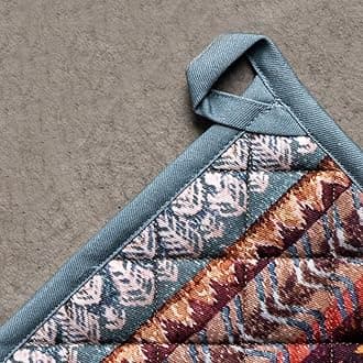 Maison d' Hermine Fair Isle 100% Cotton Set of Oven Mitt (19cm x 33cm) and Pot Holder (20cm x 20cm) for BBQ | Cooking | Baking | Grilling | Microwave | Barbecue | Thanksgiving/Christmas