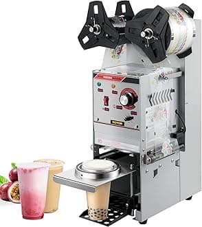 VEVOR Semi-automatic Cup Sealing Machine, 300-500 Cup/h Tea Cup Sealer Machine, Silver Boba Cup Sealer Machine, 90/95mm Cup Diameter Boba Cup Sealing Machine with Control Panel for Bubble Milk Tea