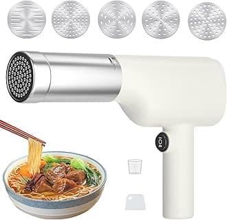 40W Portable Noodle Maker, Stainless Steel Electric Pasta Maker with 5 Pasta Discs, Cordless Handheld Automatic Pasta Maker with Measuring Cup for Spaghetti Lasagna