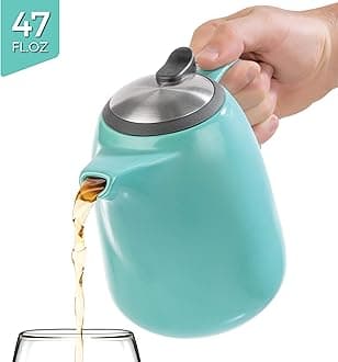 Tealyra - Daze Ceramic Large Teapot Turquoise - 47-ounce (6-7 cups) - With Stainless Steel Lid Extra-Fine Infuser for Loose Leaf Tea - 1400ml