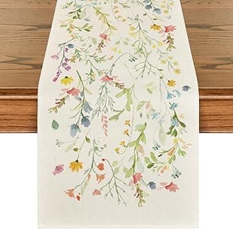 Wildflowers Bloom Flowers Spring Table Runner, Seasonal Summer Floral Kitchen Dining Table Decoration for Home Party Decor 13x90 Inch