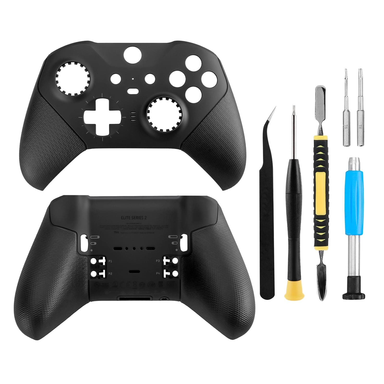 Front and Back Housing Shell Replacement Kit for Xbox Elite Series 2 Controller - Includes Faceplate, Grip Cover, and Repair Tools (Black)